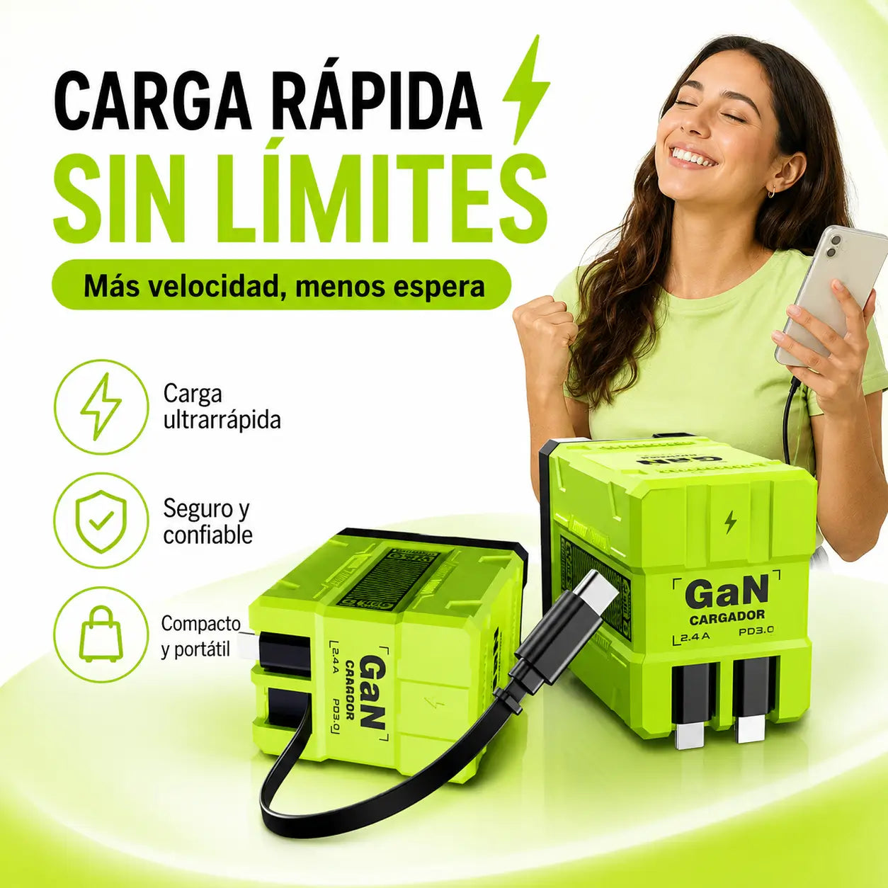 Cargador W&O GaN PD 3.0 – Alta Velocidad, Potencia y Tecnología Avanzada