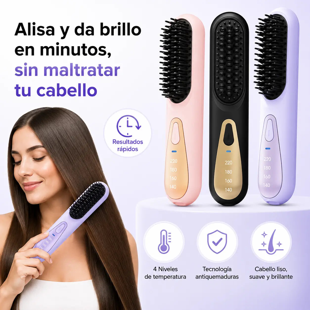 Cepillo Alisador Eléctrico — Liso de Salón en Casa en Minutos