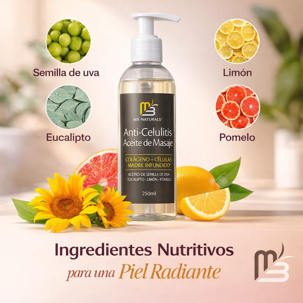 M3 Naturals Celulitis Oil massage 250ml-Dale a tu piel un aspecto más firme y cuidado en minutos al día