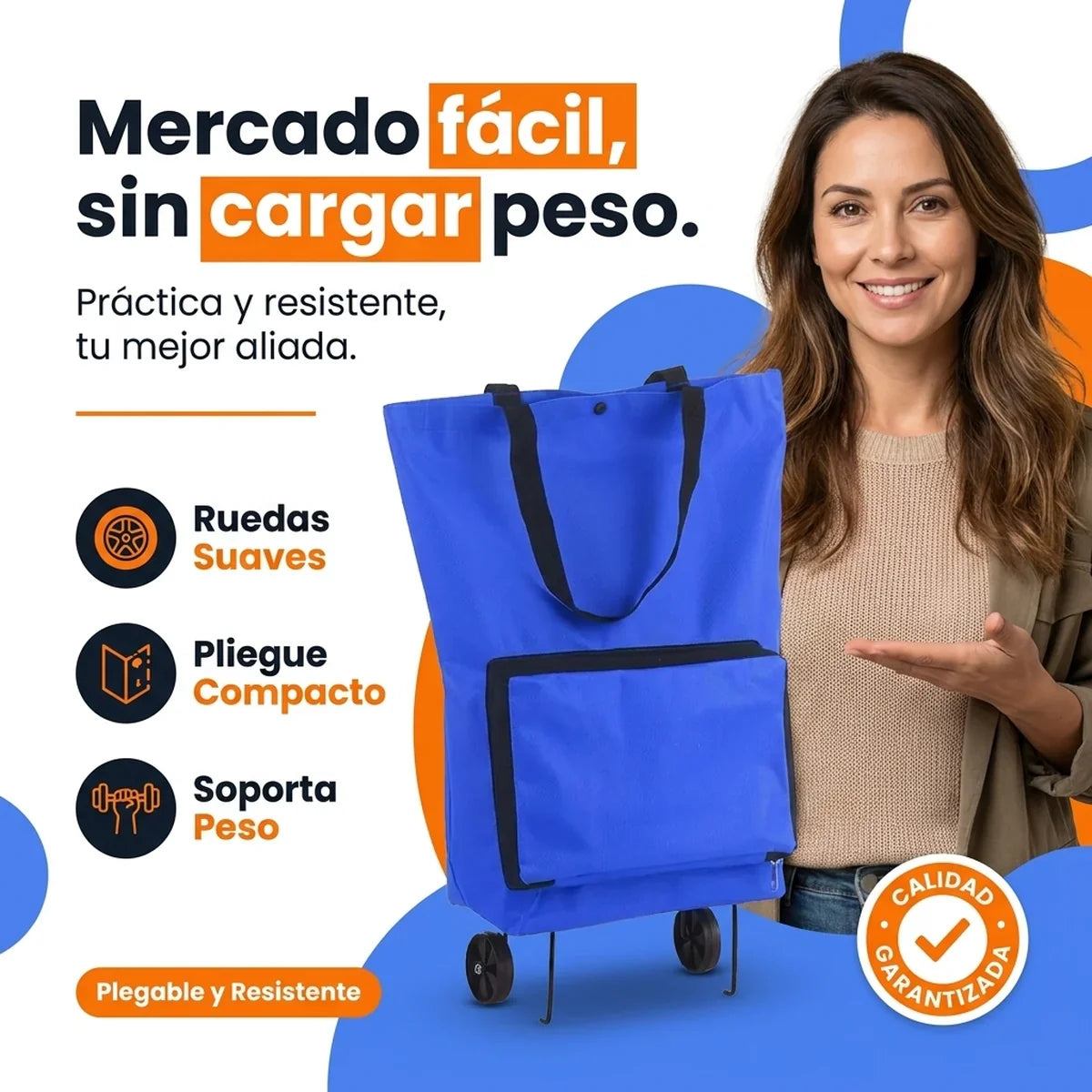 Bolsa Carrito De Compras Plegable Con Ruedas - Práctica y Resistente - 1-hero