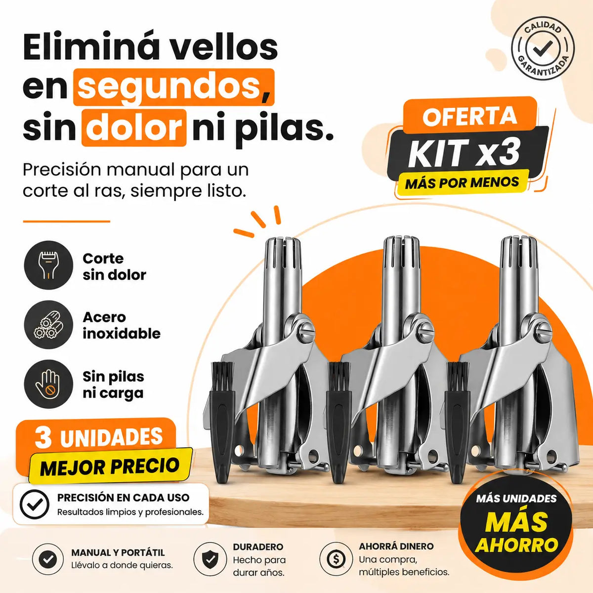 Kit Recortadora Nasal x3 en Acero Inoxidable con Estuche