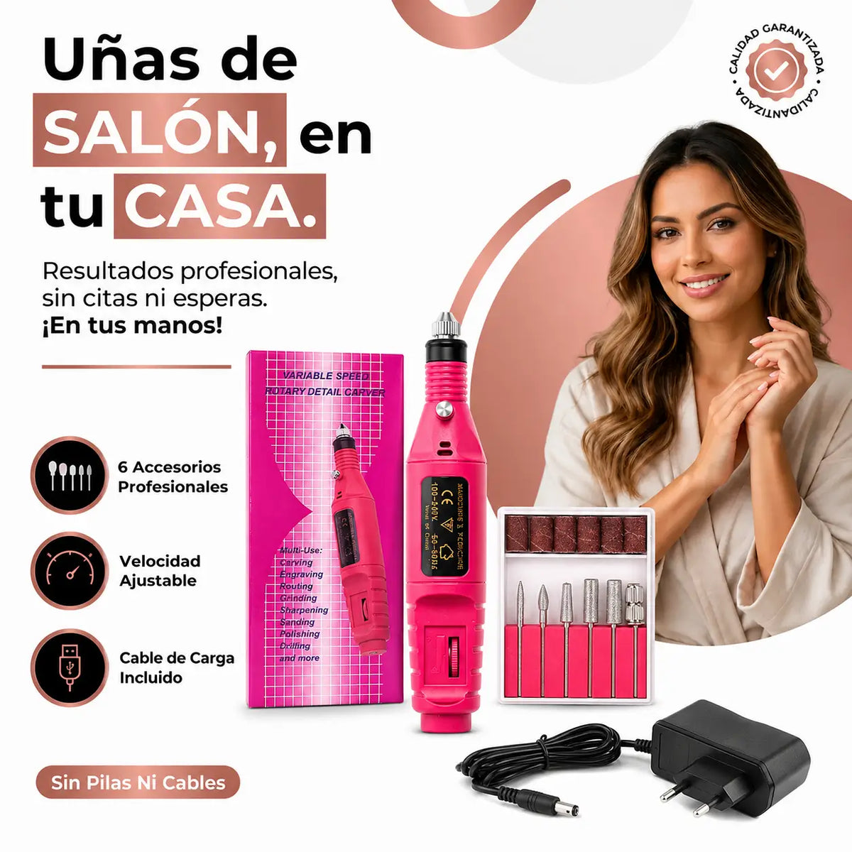 Kit Pulidor 5 en 1 de Uñas Profesional con Luz LED (5 Cabezales)