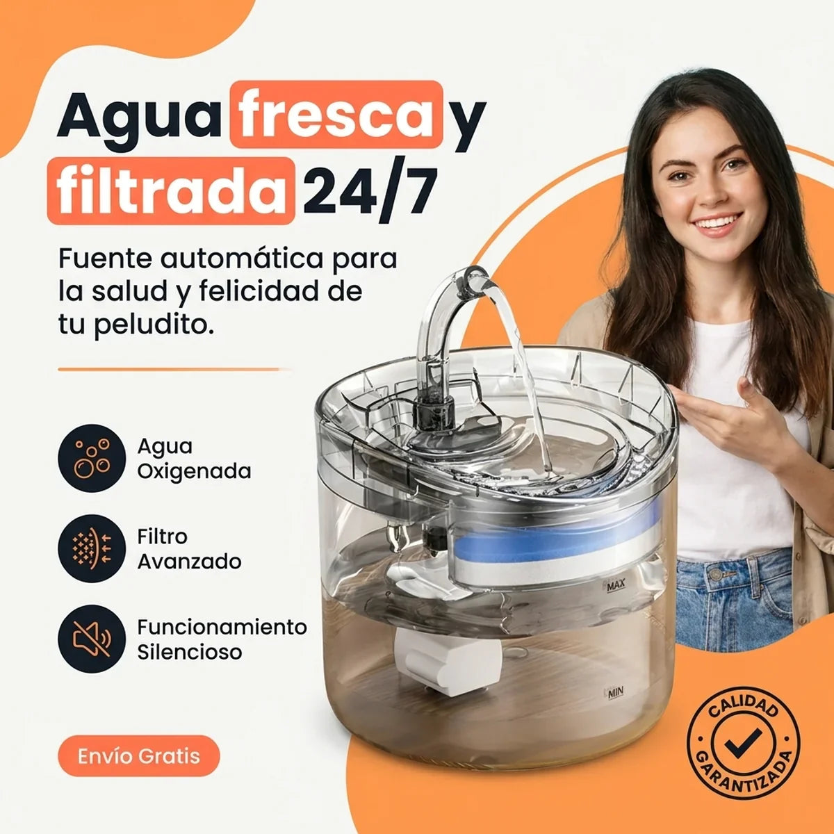 Dispensador de Agua Automatico para Mascotas con Filtro y Fuente - 1-hero