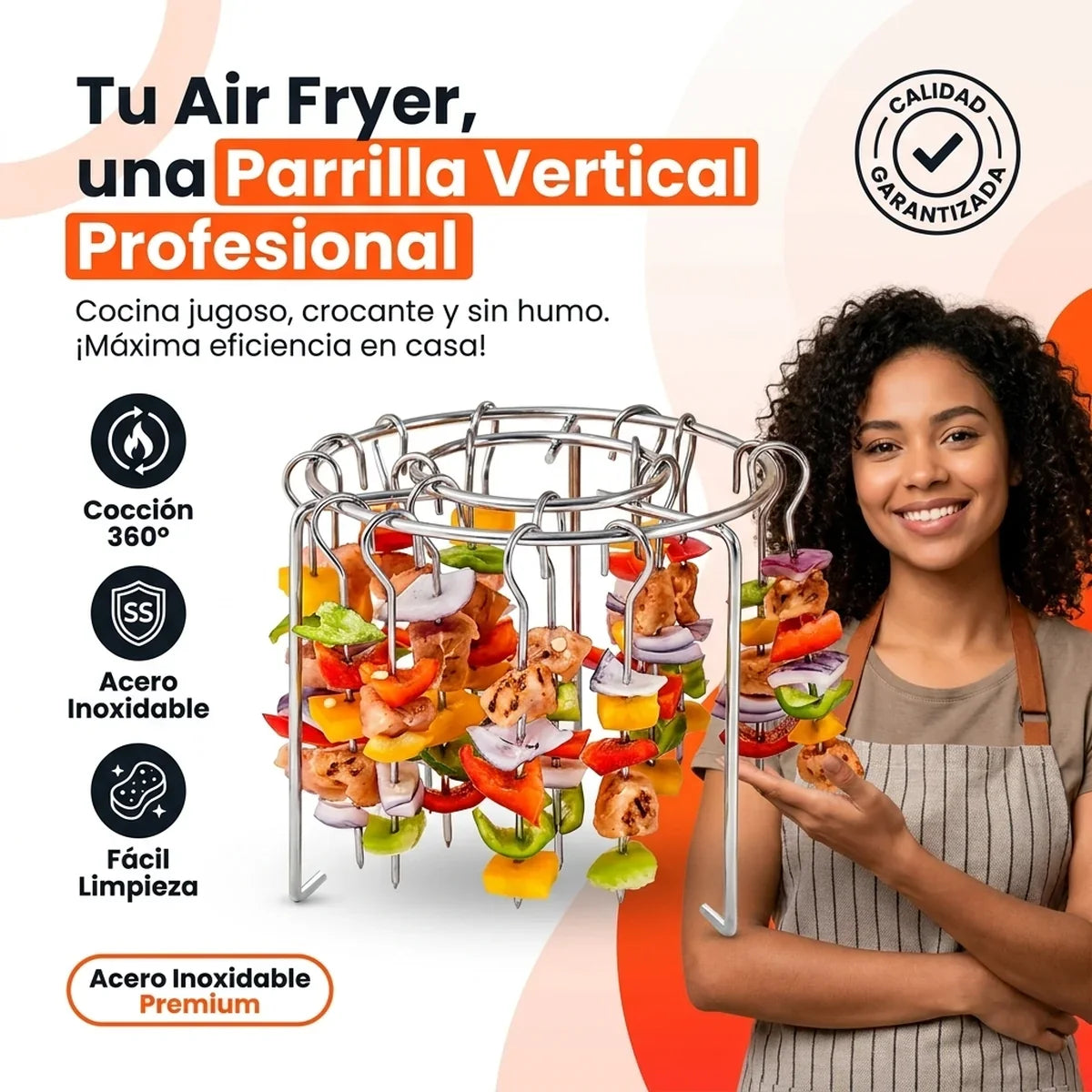Parrilla para Air Fryer 26 cm con 18 Ganchos - Acero Inoxidable - 1-hero
