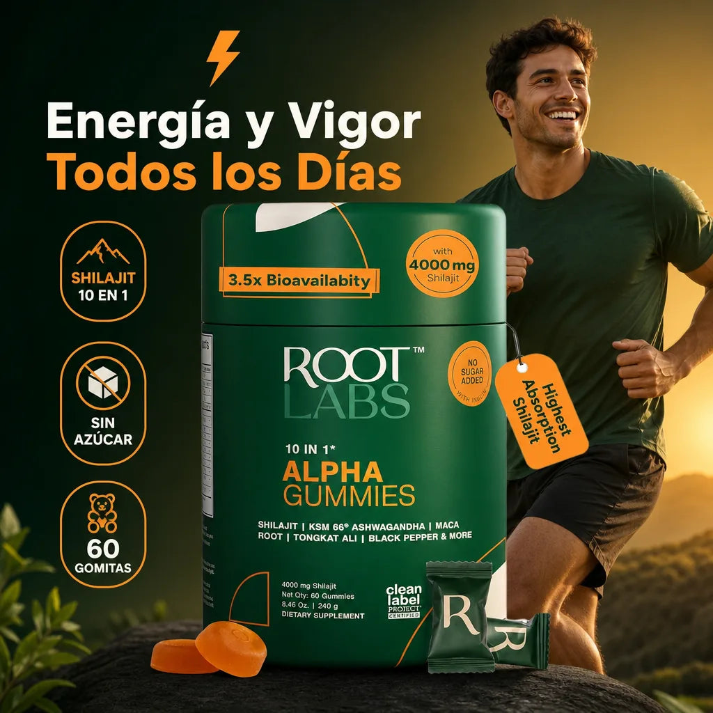 Root Labs Alpha Gummies 💪 Shilajit 10 en 1 para Energía y Vigor