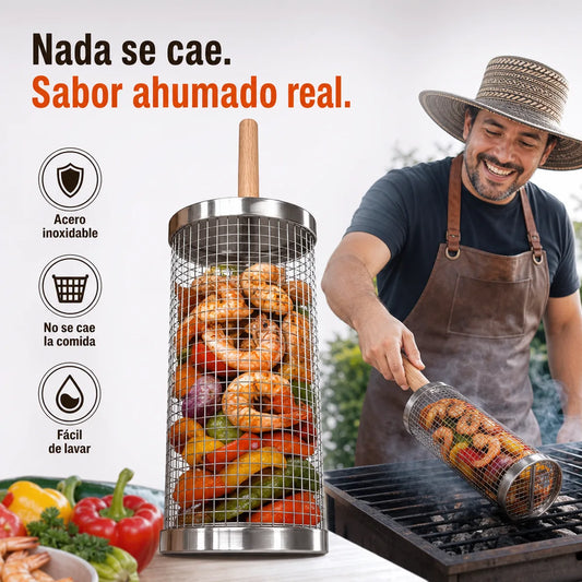 Cesta Rodante para Asador 🔥 Sabor Ahumado Real (2 unidades)
