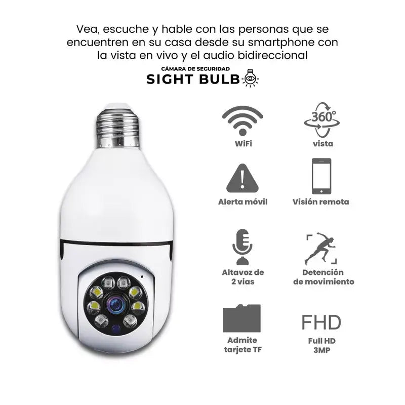 Bombilla-Cámara 360° WiFi: Seguridad Total para tu Hogar, Como si Estuvieras Ahí