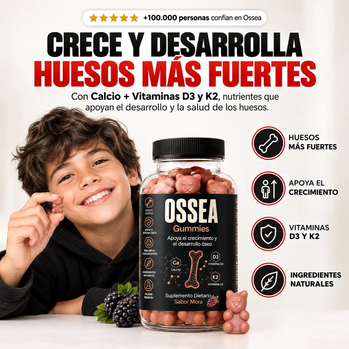 OSSEA® Gummies — Calcio, D3 y K2 para el Crecimiento