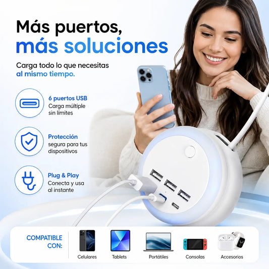 LuminaDock — Estación de Carga USB Retráctil 7 en 1 con Luz Ambiental