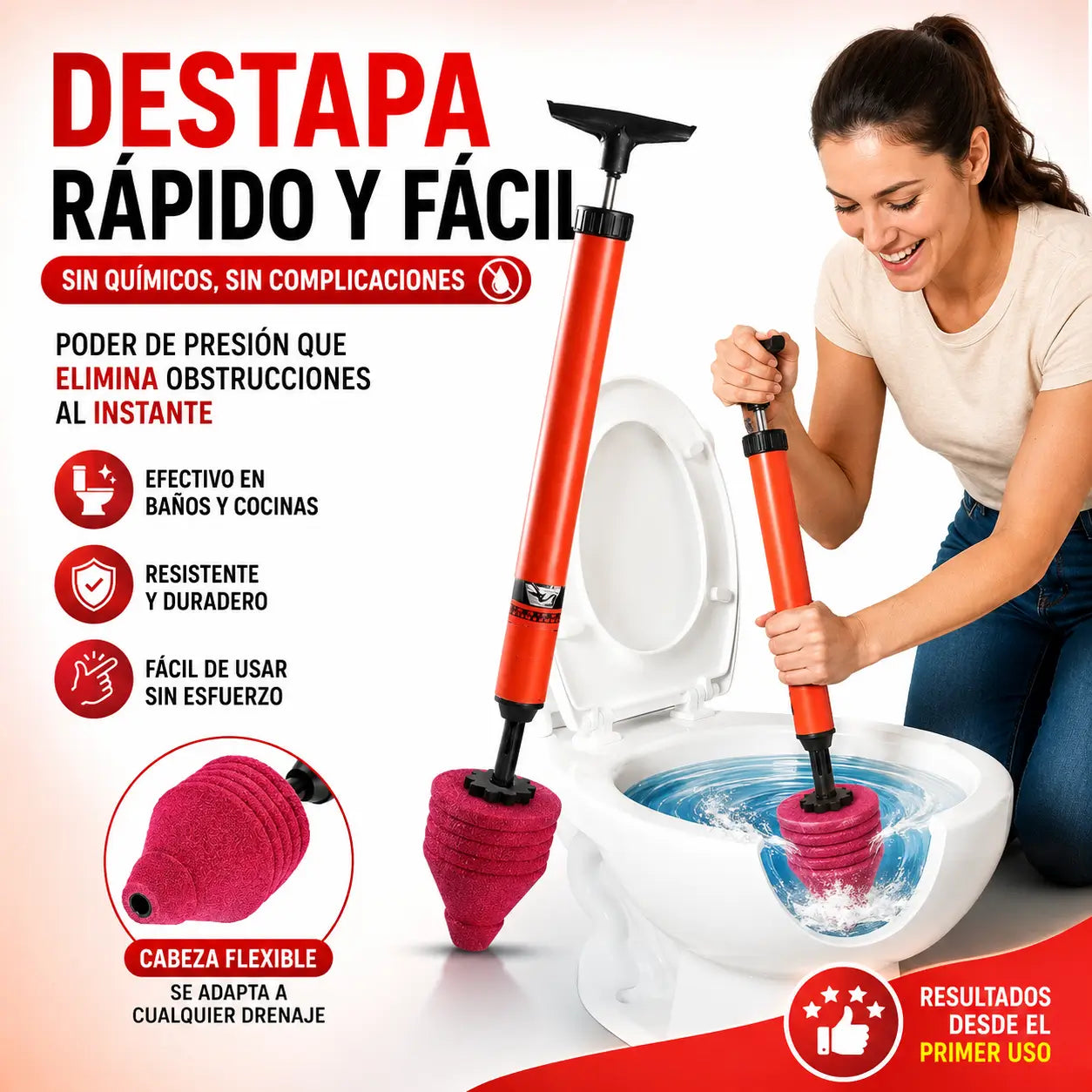 Desatascador Neumático - Destapa Baños y Cocinas en Segundos