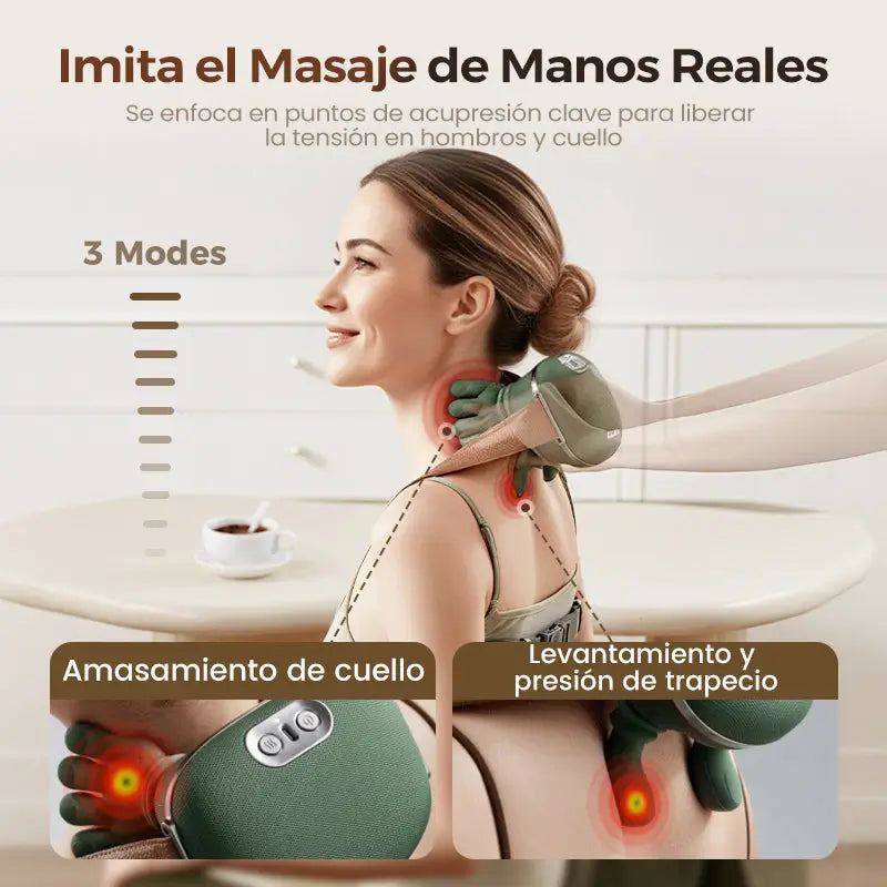 Masajeador Inteligente con 3 Velocidades-Tu masajista personal de manos reales, ahora recargable y portátil.