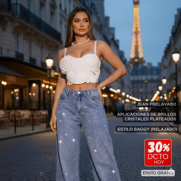 Jean Wide Leg Premium – Elegancia, Comodidad y Brillo que Resalta tu Figura