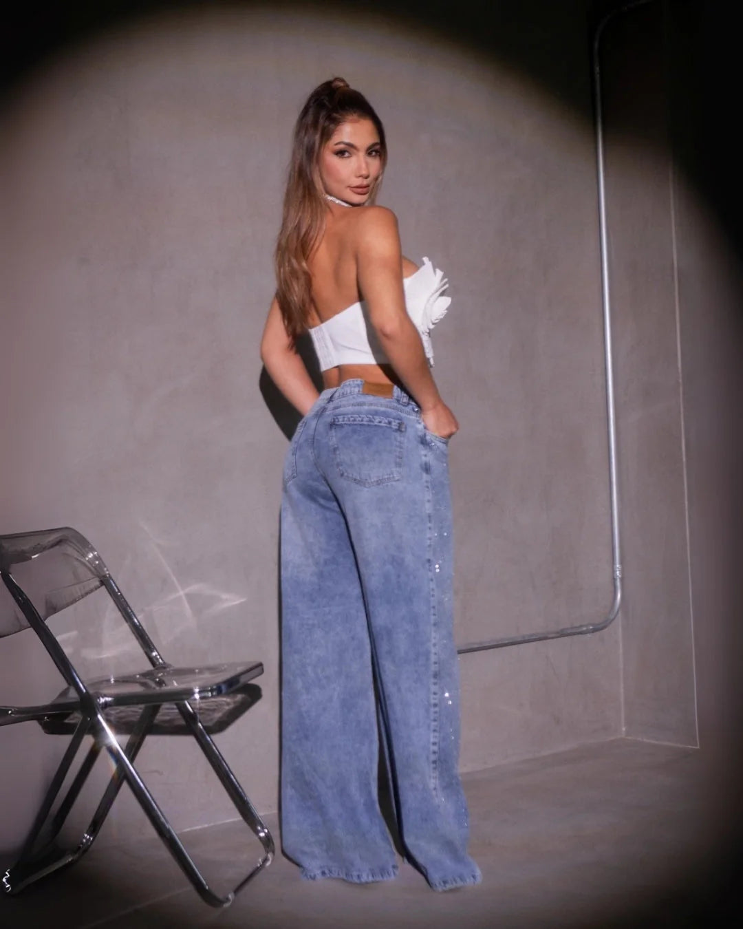 Jean Wide Leg Premium – Elegancia, Comodidad y Brillo que Resalta tu Figura