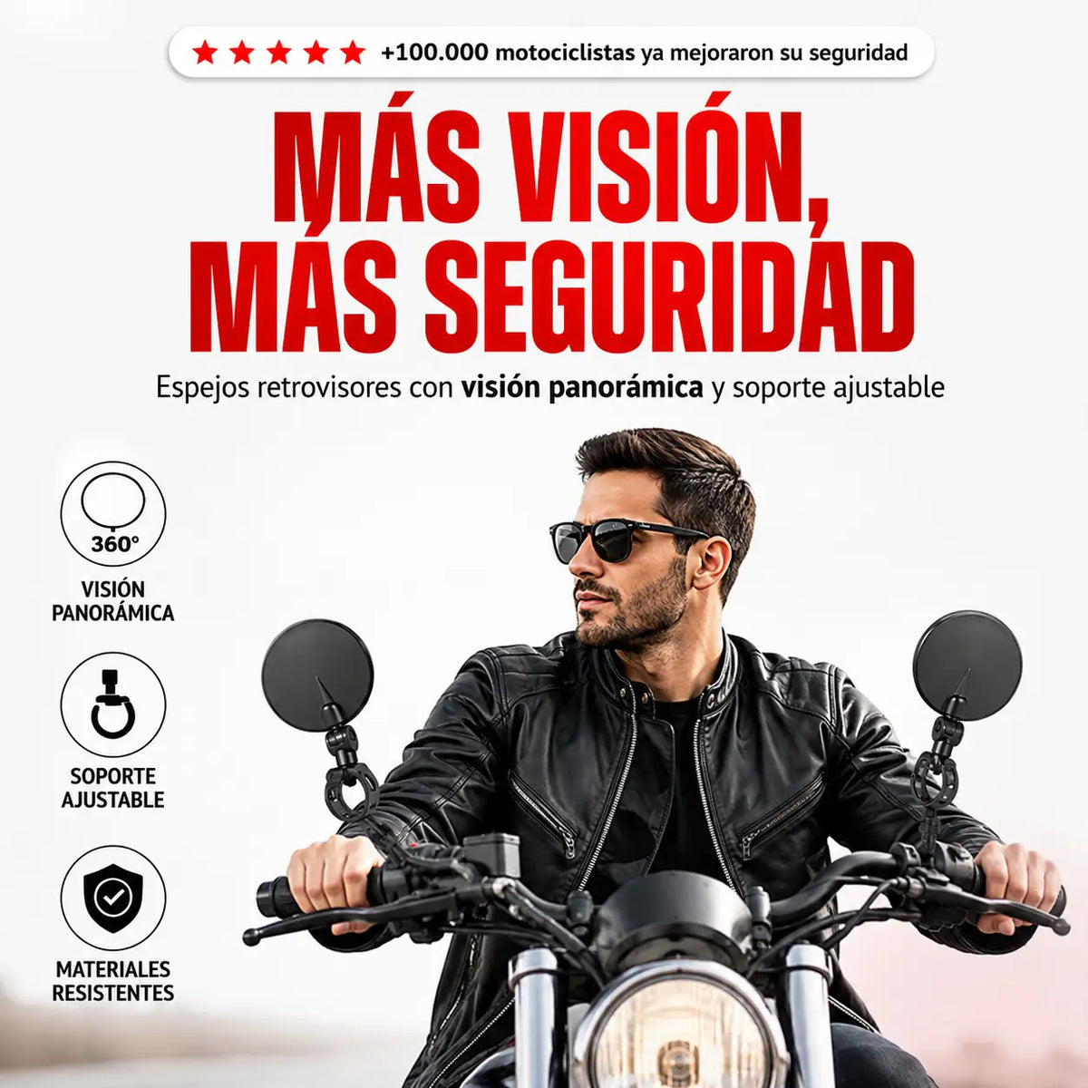 Espejo Fantasma Retrovisor 360° con Abrazadera para Manubrio (2 Unidades)