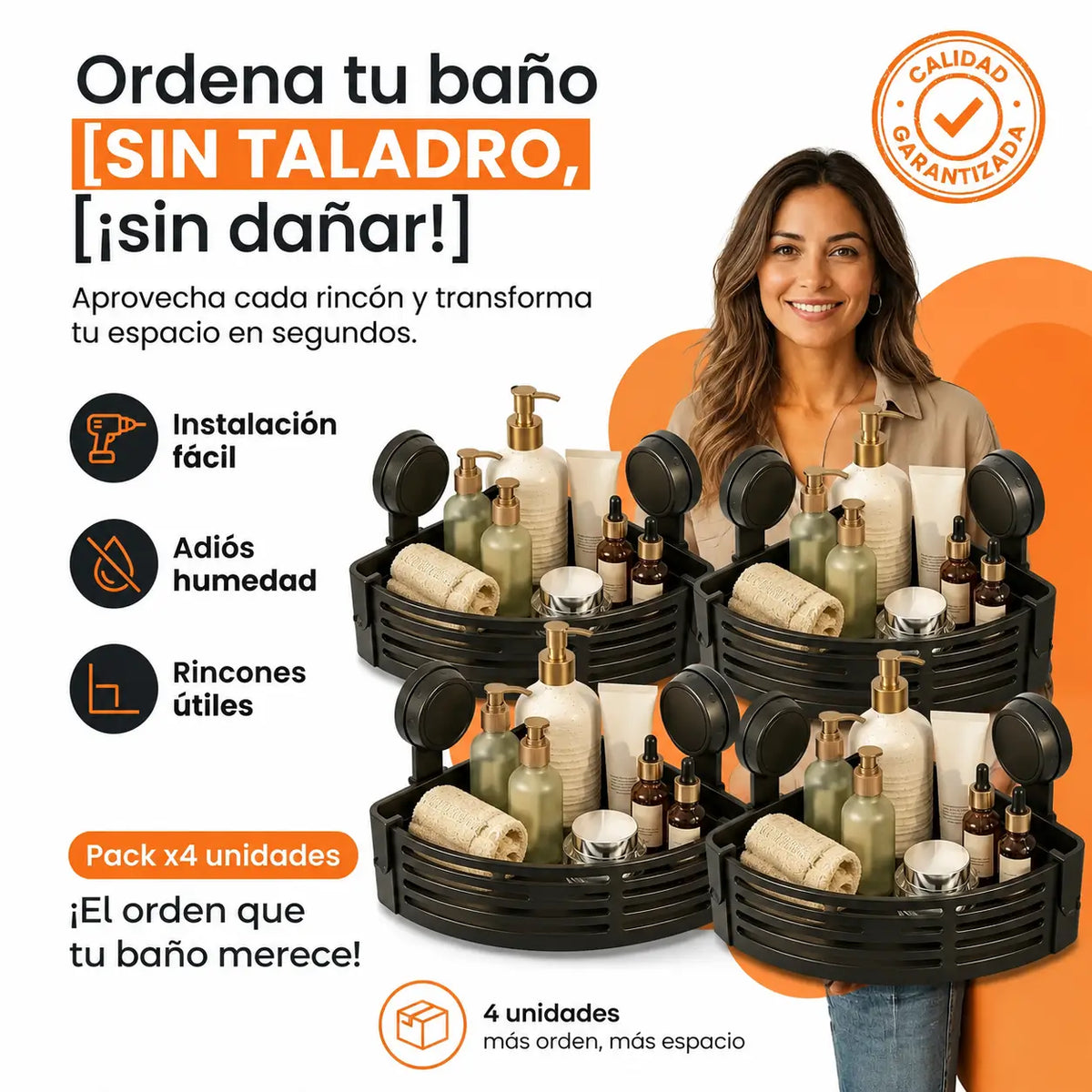 Organizador Esquinero para Baño o Cocina - KIT x4 Piezas