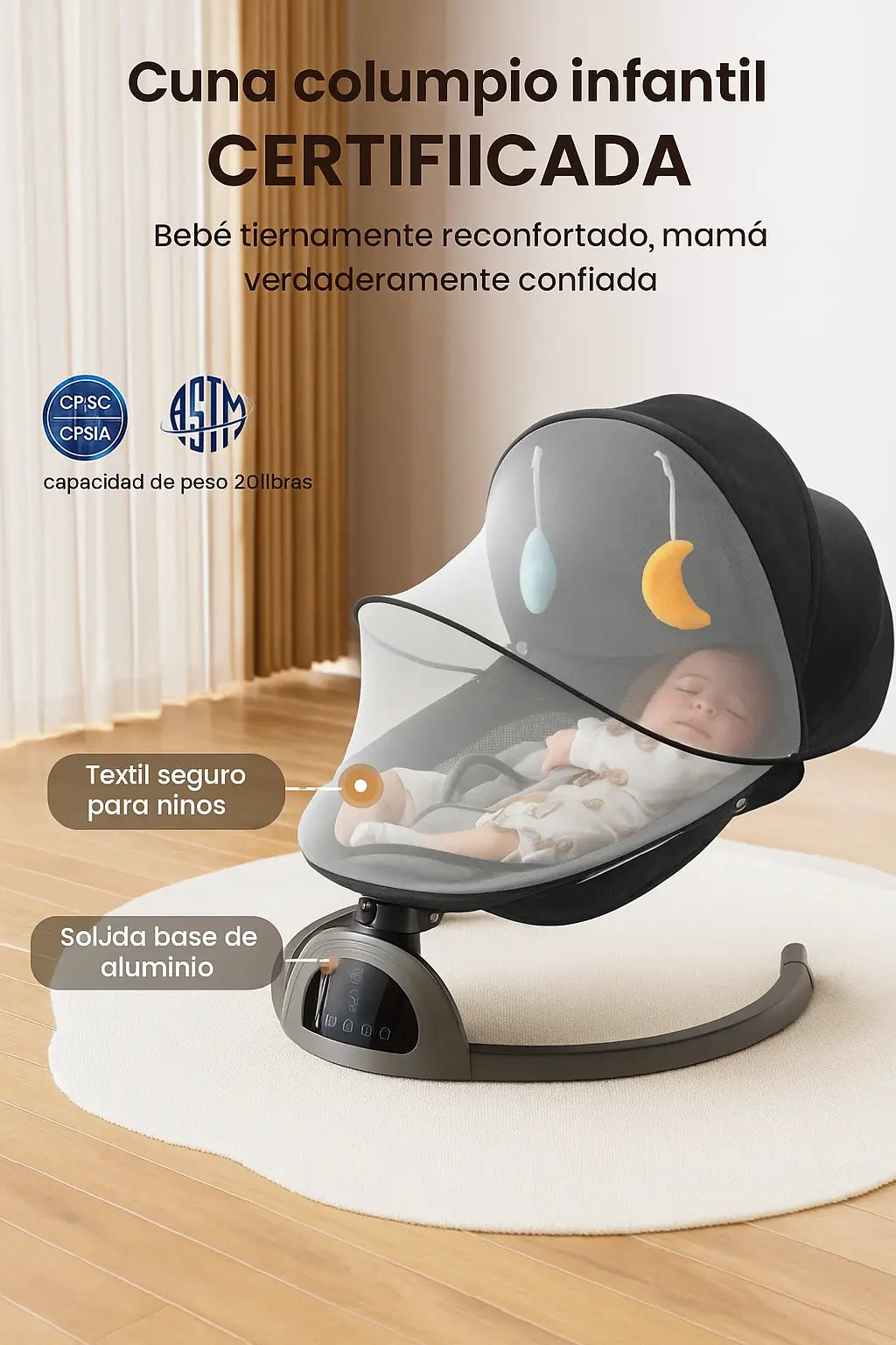 Mecedora Eléctrica Premium con Bluetooth y Mosquitero — El descanso que tu bebé y tú merecen