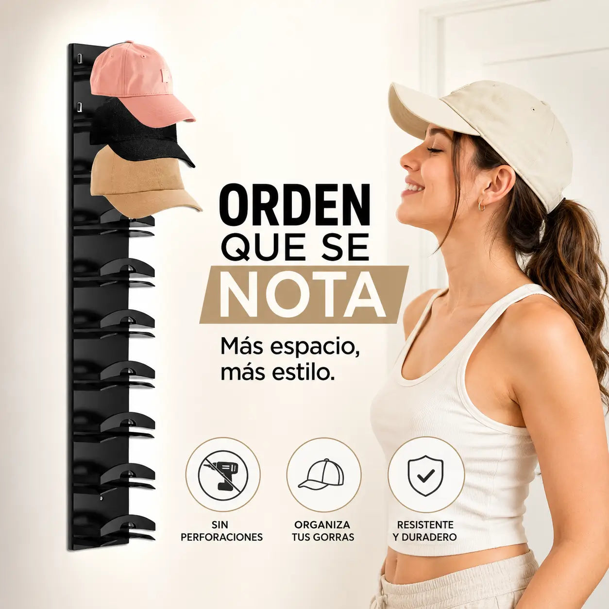 Organizador de Pared para Gorras | Estante Vertical 10 Slots