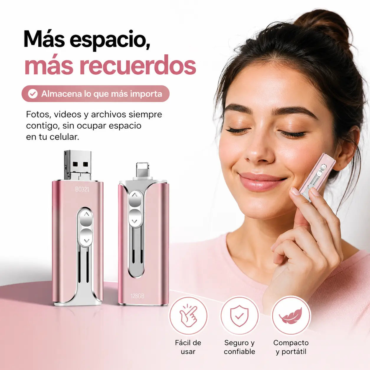 Memoria USB 64GB Lightning 4 en 1 | iPhone, iPad, Android, PC | Rose Gold