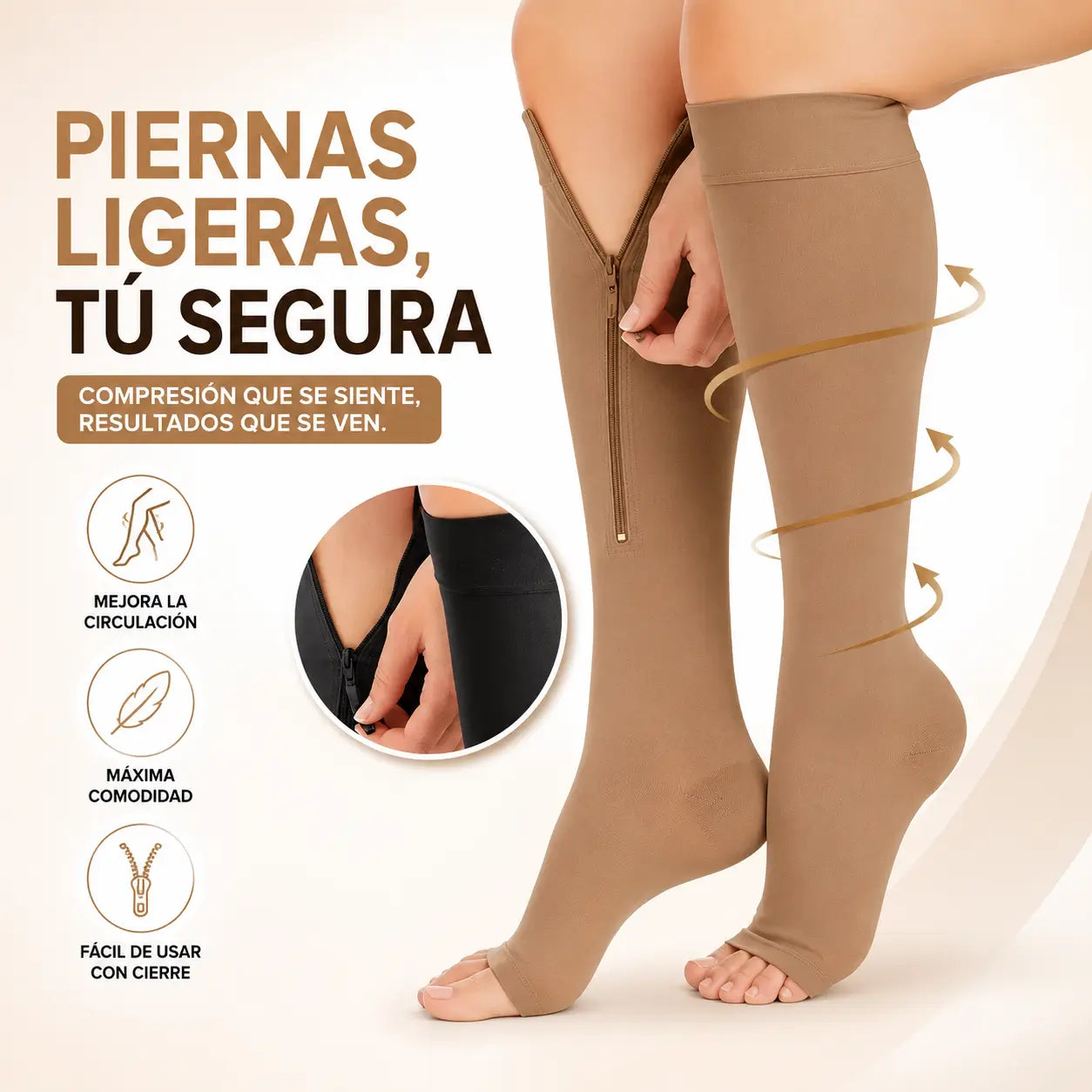 Medias de Compresión con Zipper para Alivio Piernas Cansadas 🦵✨
