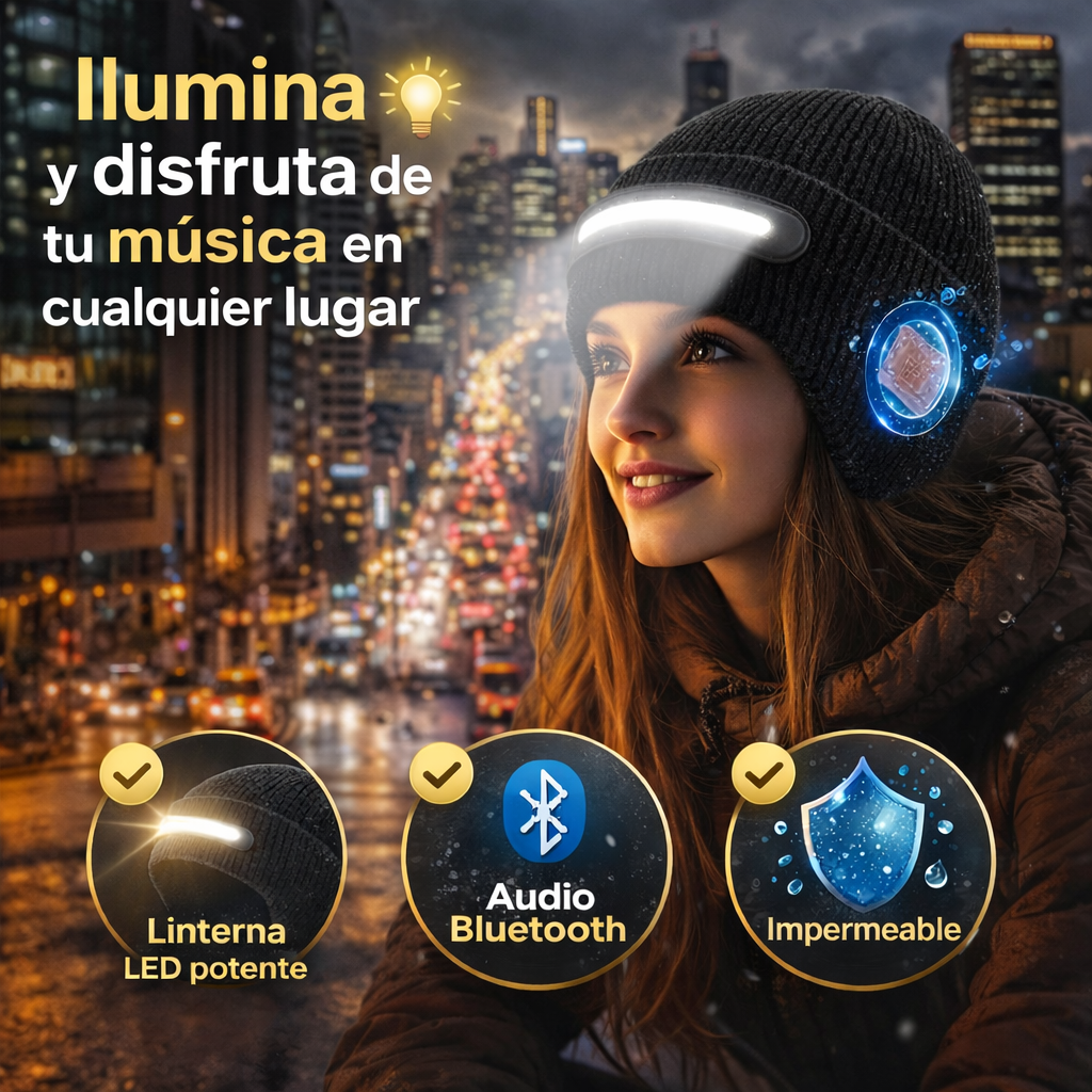 Calor, música y luz en un solo gorro — olvídate del frío y la oscuridad