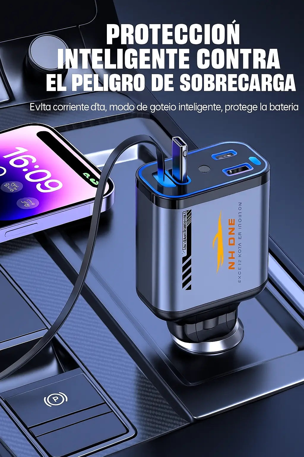 Carga súper rápida + luz ambiente: tu auto transformado al instante