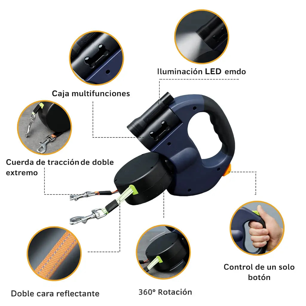 Correa Dual 360°: Pasea a tus 2 Peludos sin Enredos + Kit Nocturno