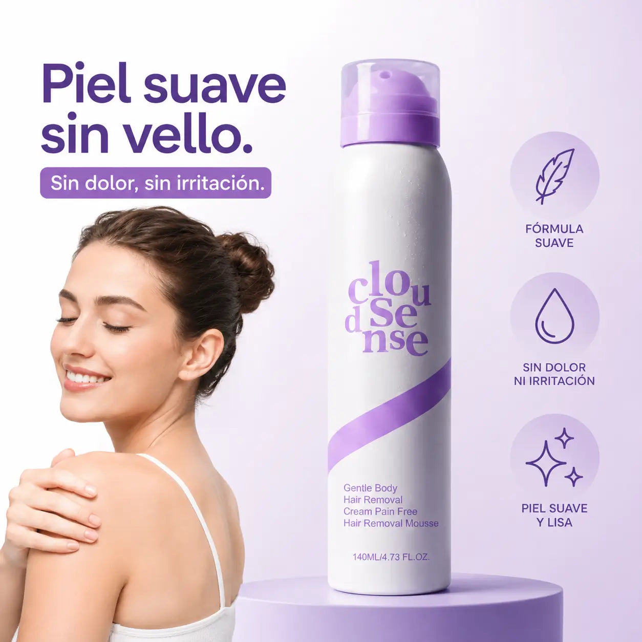 CloudSense Mousse Depilatoria Sin Dolor: Piel Suave al Instante ✨🌸