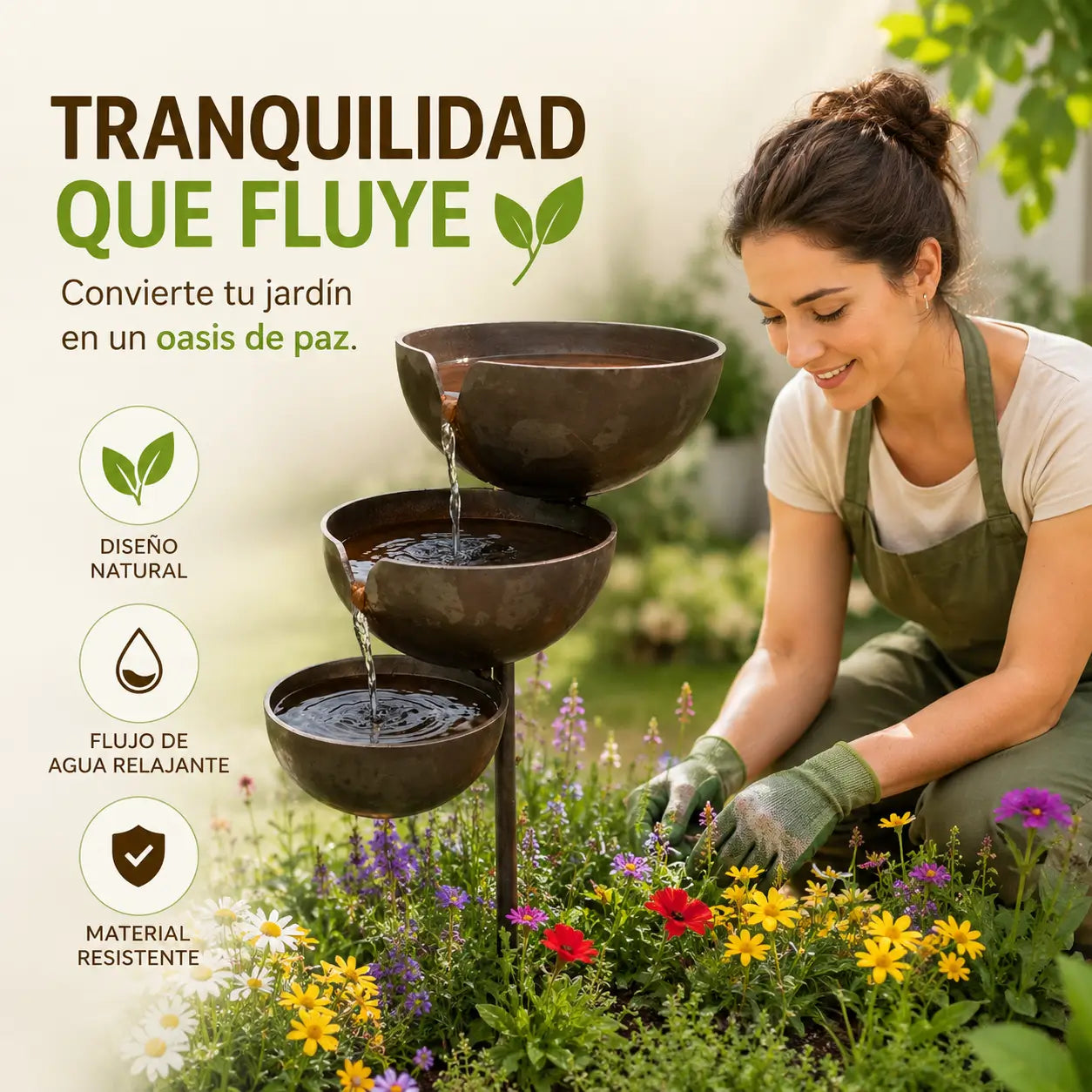 Fuente Cascada Rústica 3 Niveles - ¡Jardín Zen sin Complicaciones! 💧🌳