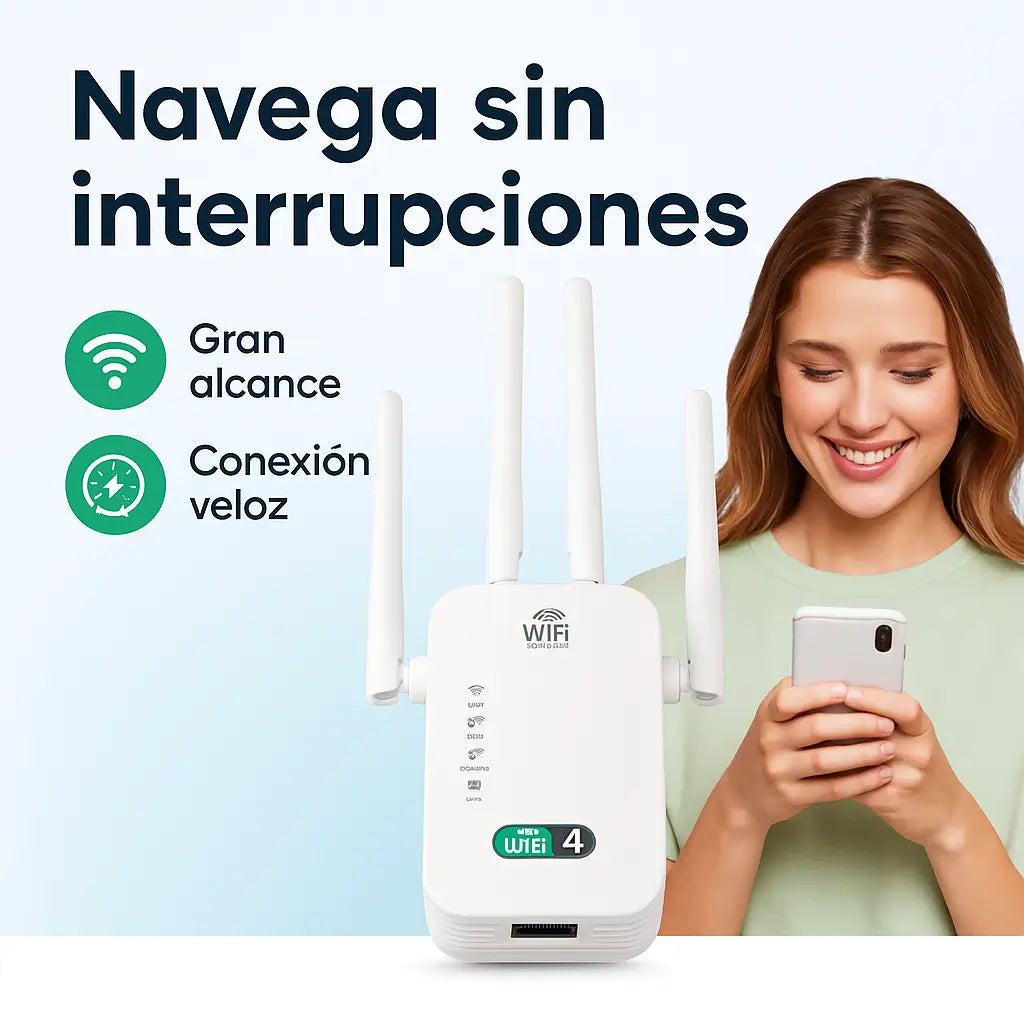 Señal WiFi en TODOS los rincones – 4 antenas de alta potencia para una cobertura imbatible