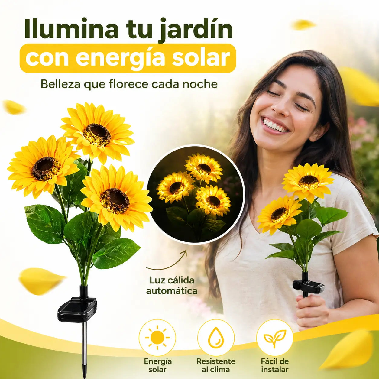 ¡Transforma Tu Jardín con Esta Lámpara Girasol Solar que Se Enciende Sola!