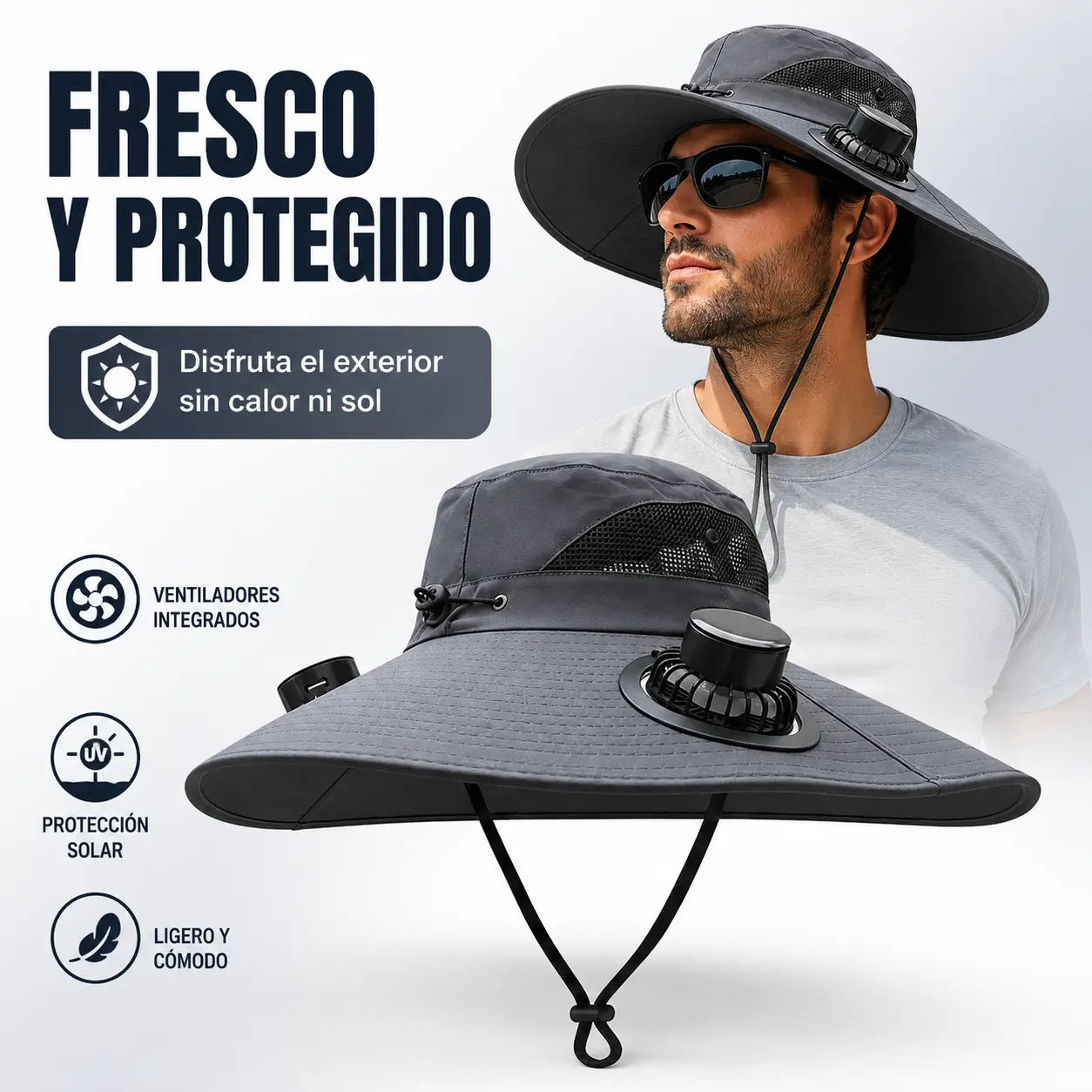 Sombrero Ventilador USB con Protección Solar — Regalo Día del Padre