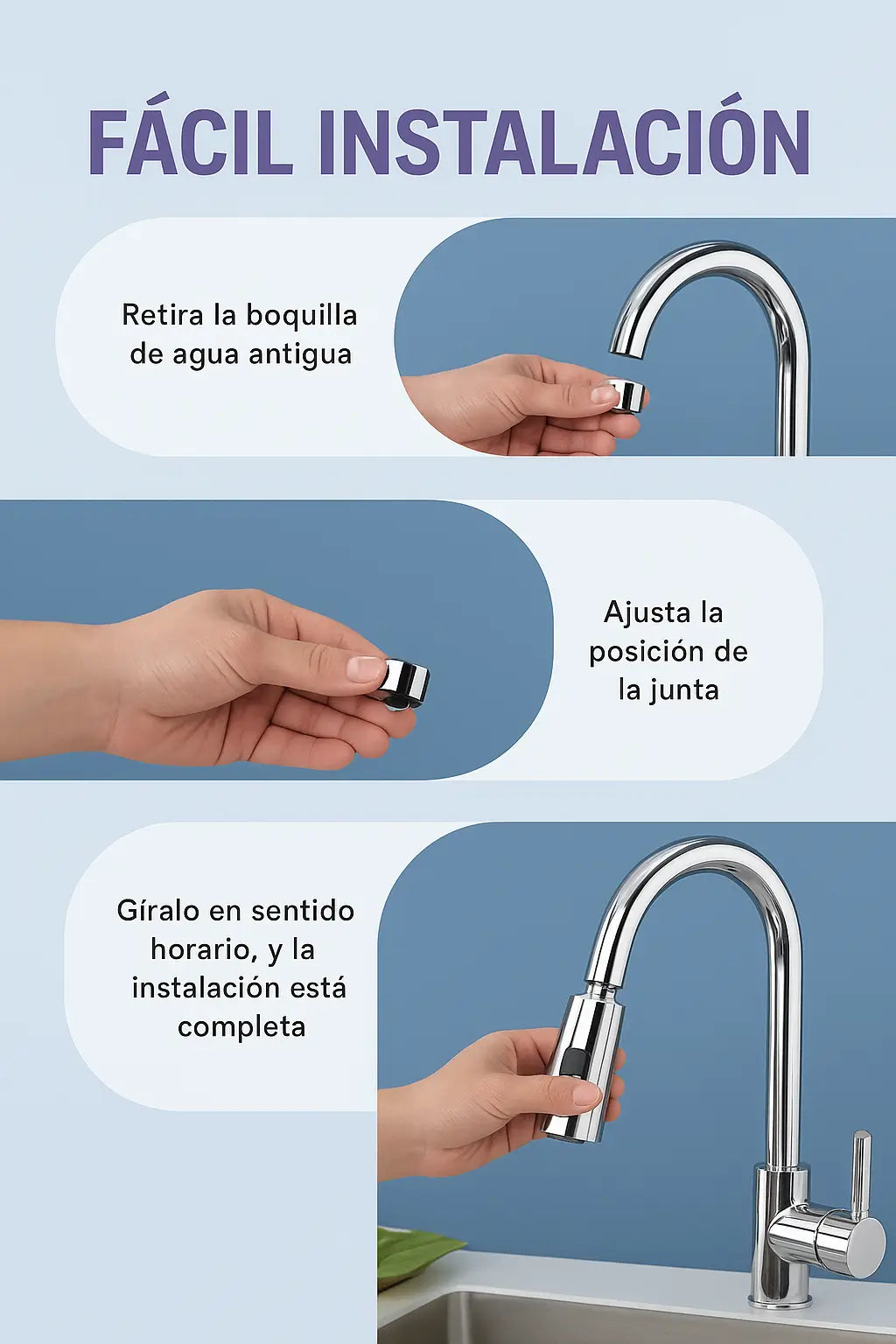 Grifo Extensible 360° Antisalpicaduras — Moderniza tu cocina con estilo y funcionalidad