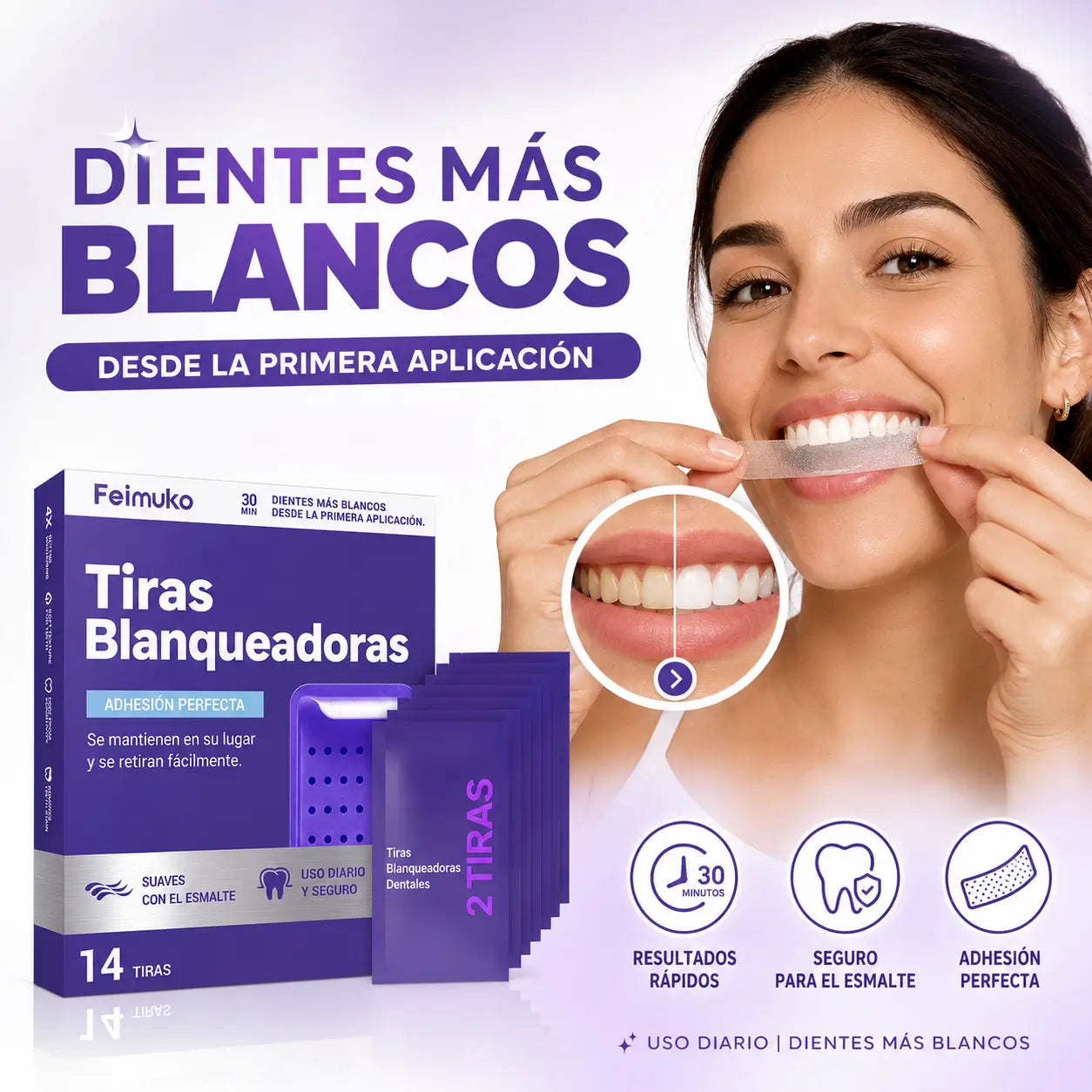 🦷 Tiras Blanqueadoras Dentales Feimuko