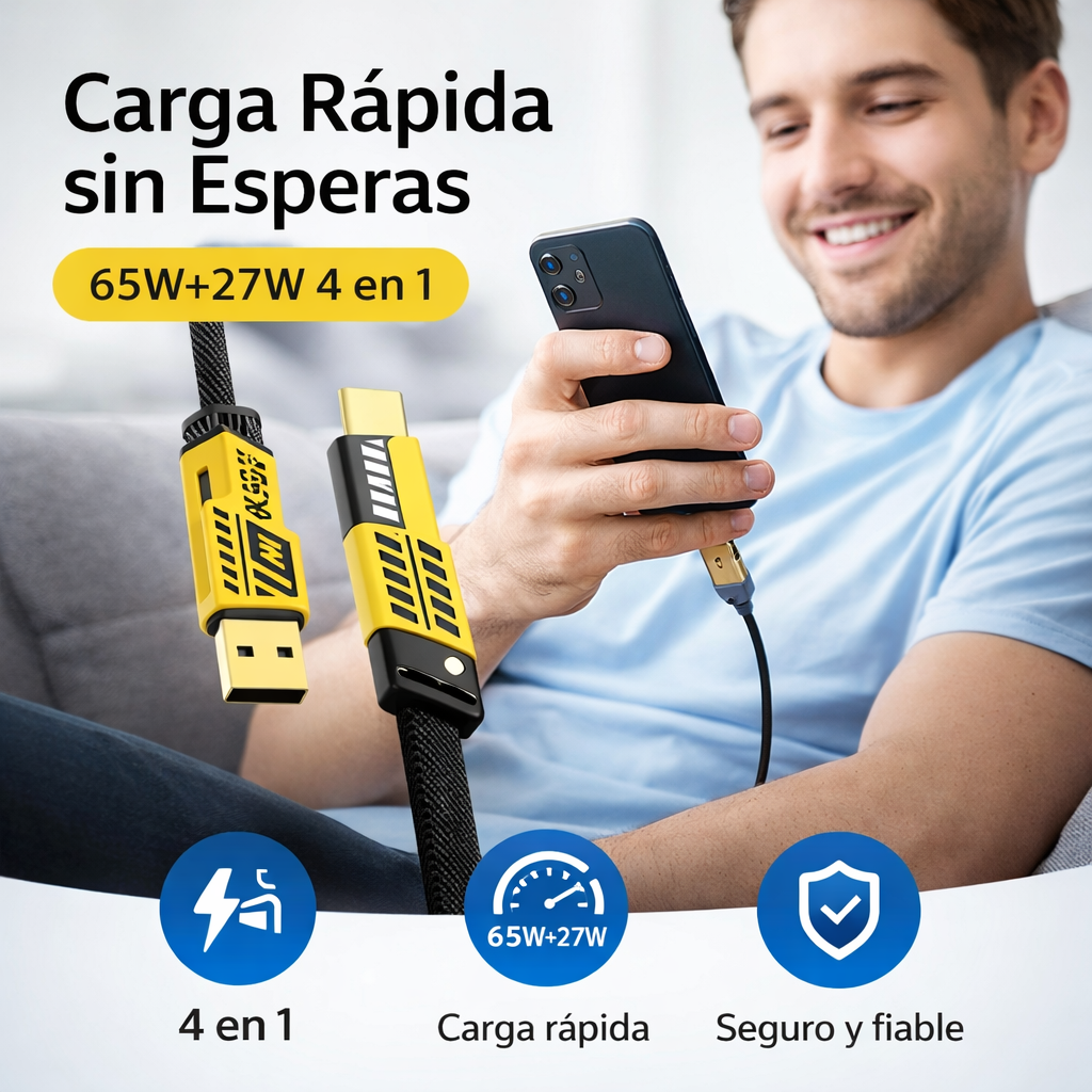 Un Solo Cable para Todos tus Dispositivos — Carga Rápida Sin Esperas