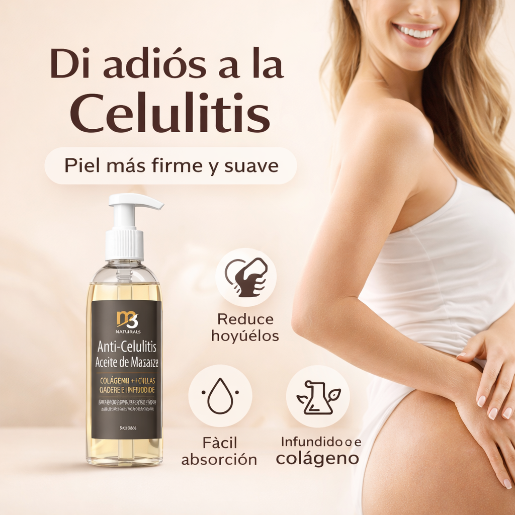 M3 Naturals Celulitis Oil massage 250ml-Dale a tu piel un aspecto más firme y cuidado en minutos al día