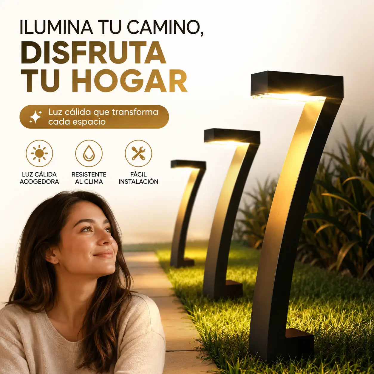 Lámpara Solar 7 — Ilumina tu jardín con estilo sin cables ni electricista