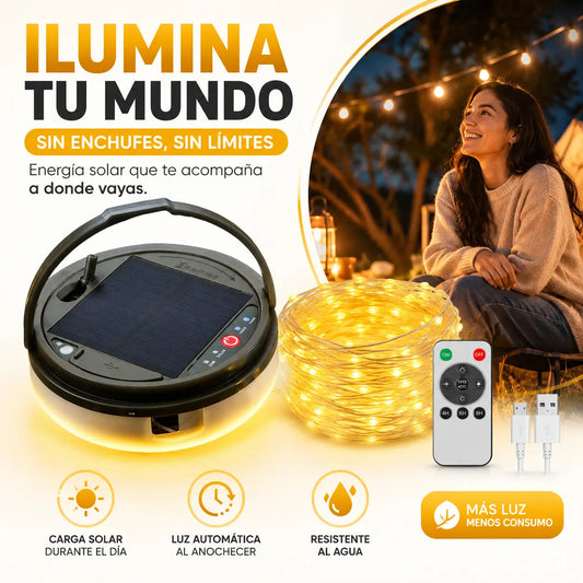 Luces de Cadena Portátil para Camping 10m | Solar y USB-C | mechismarket
