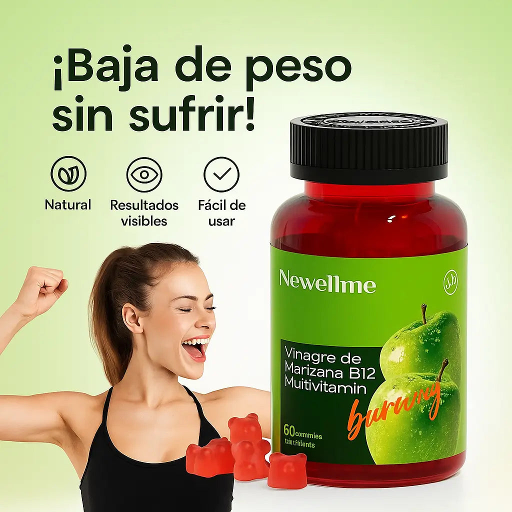 Gomitas de Vinagre de Sidra de Manzana + B12 🍎  — Newellme 60 Gomas x Frasco