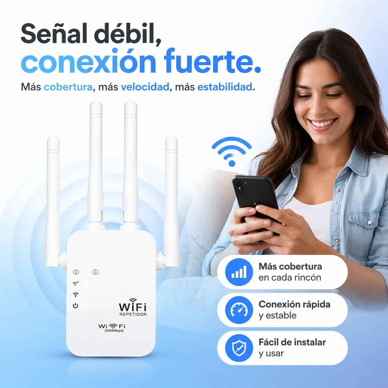 Señal WiFi en TODOS los rincones – 4 antenas de alta potencia para una cobertura imbatible