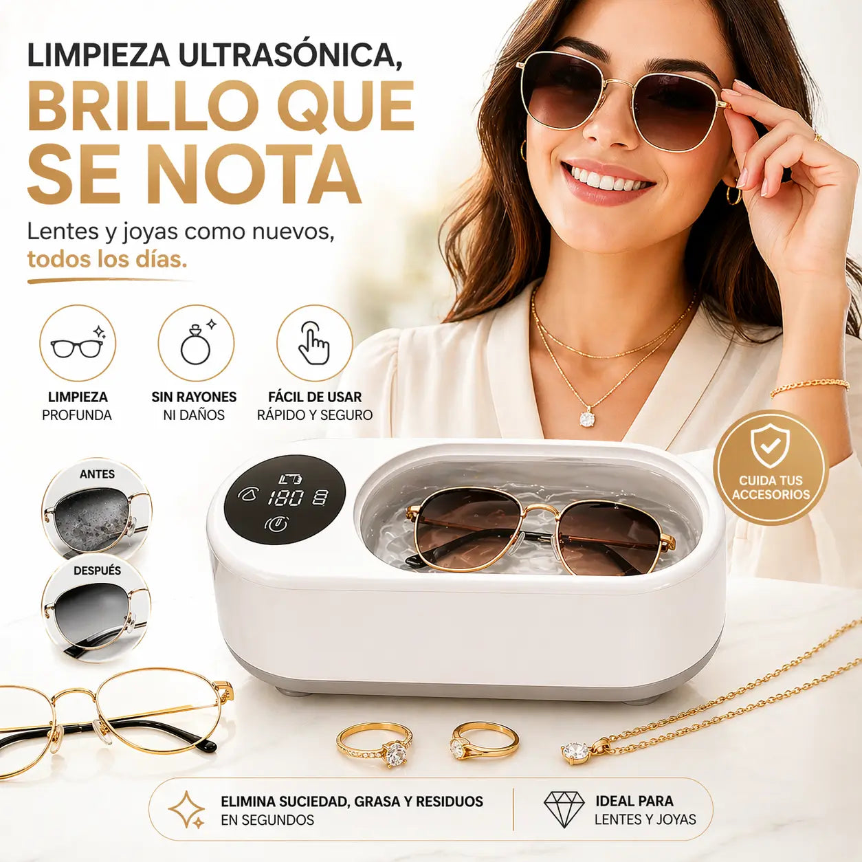 Limpiador Ultrasónico Recargable para Gafas y Joyas