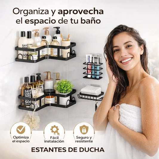KIT X5 Estante Organizador Esquinero: Duplica el espacio de tu ducha en segundos con su tecnología de ultra-adherencia.