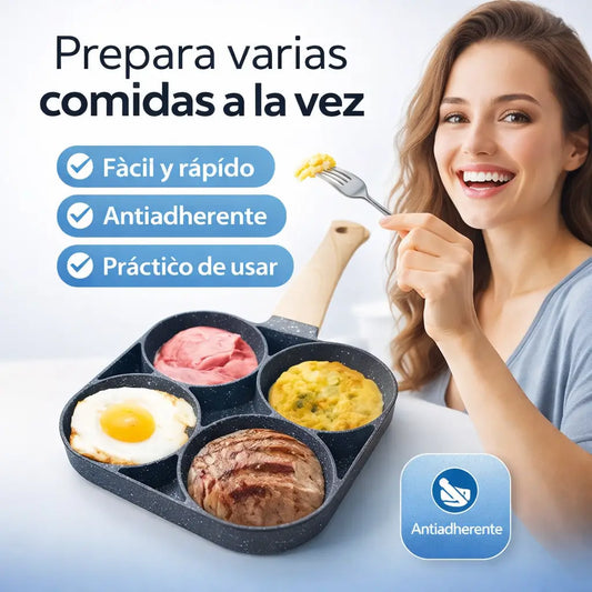 Sartén Multiusos 4 Espacios: Cocina como un chef sin que nada se pegue.