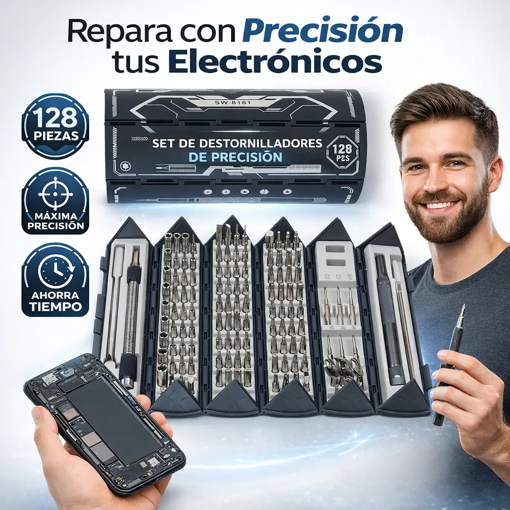 KIT destornilladores 128-Olvídate de pagar soporte técnico; abre y repara cualquier dispositivo tú mismo.