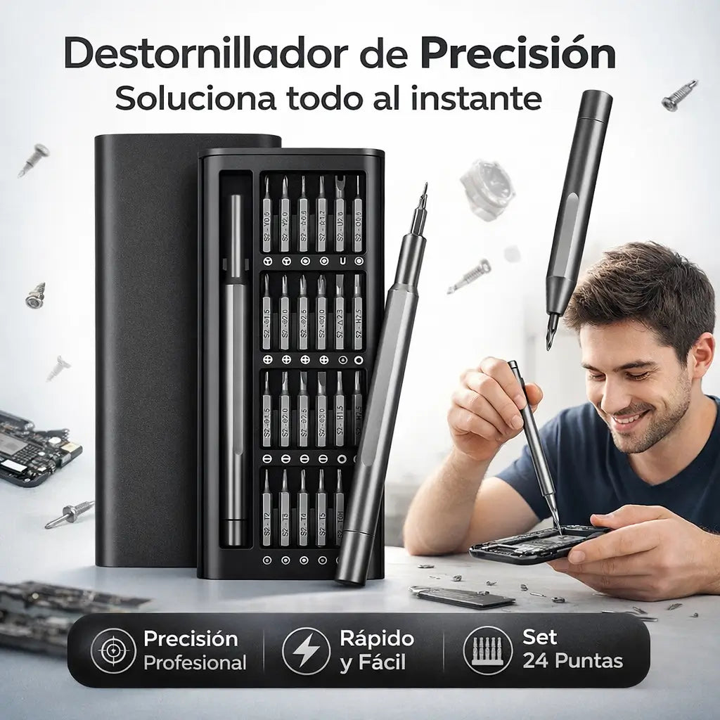 Set de Destornilladores 24 en 1: La herramienta definitiva para reparar tus gadgets sin pagar técnicos