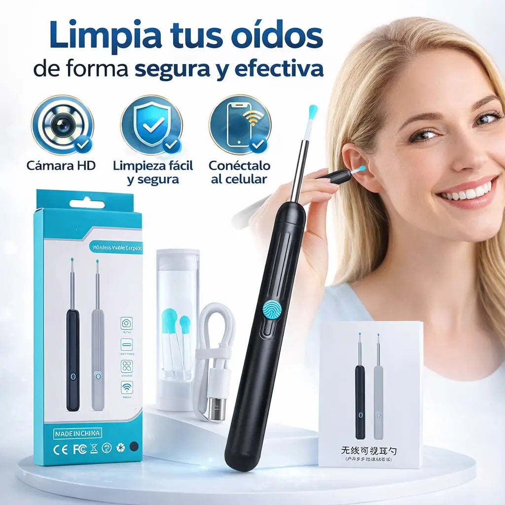 Kit limpiador de oídos - higiene profunda con cámara HD en tiempo real.