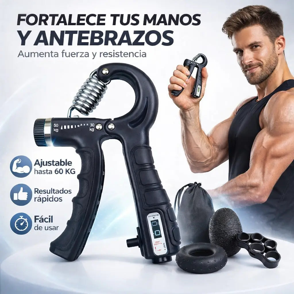 KIT EJERCITADOR DE MANO: ¿Tus manos fallan antes que tus músculos? Domina cada peso con un agarre inquebrantable