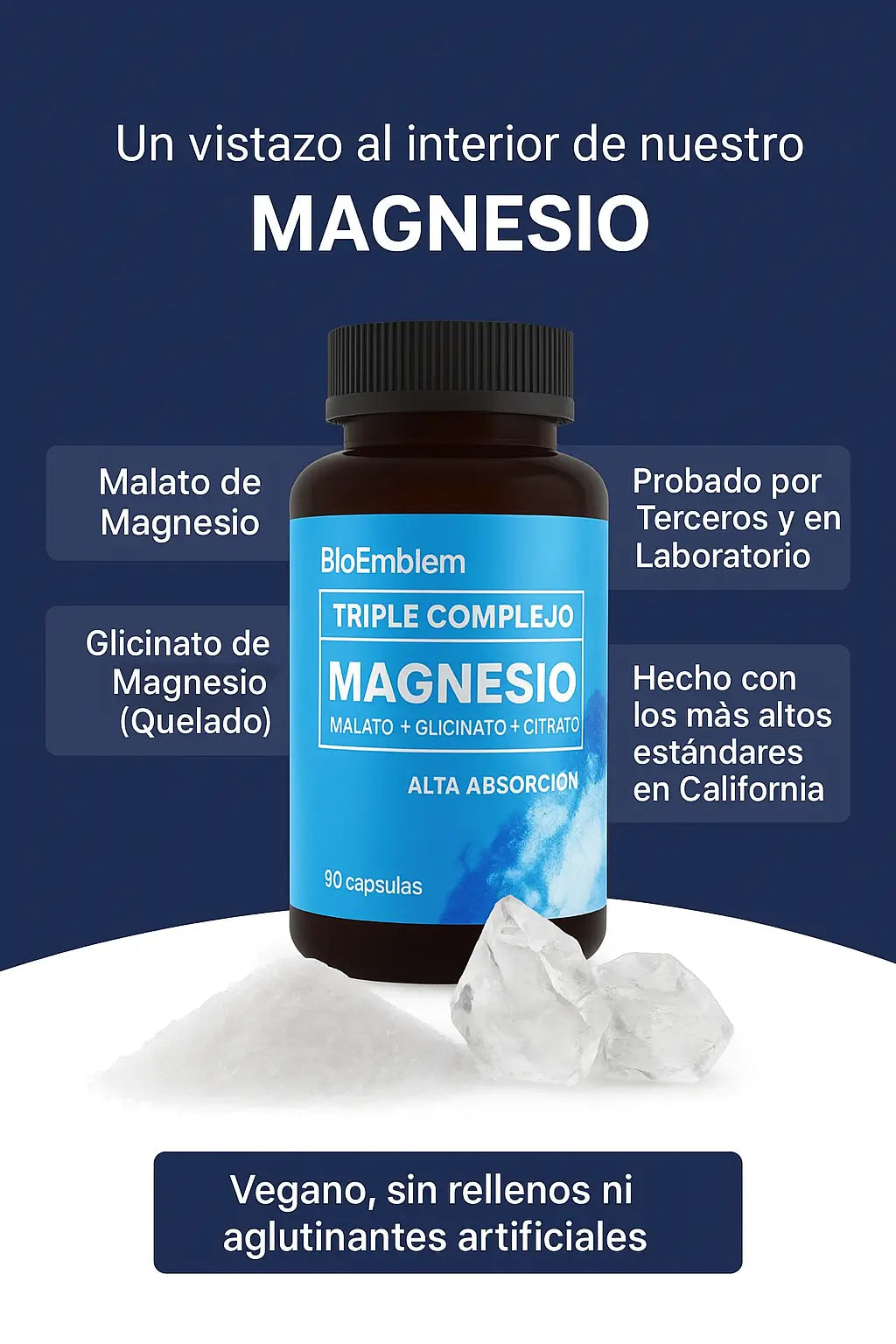 Triple Magnesio Premium BioEmblem: Dormir mejor, músculos relajados y energía natural cada día