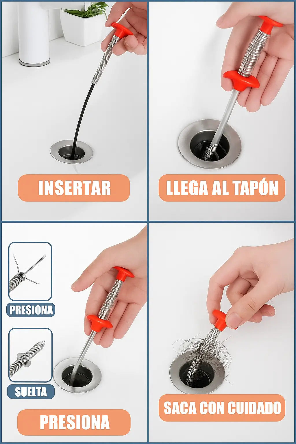 Sonda Destapa Cañería 160 cm-Destapa cañerias sin esfuerzo