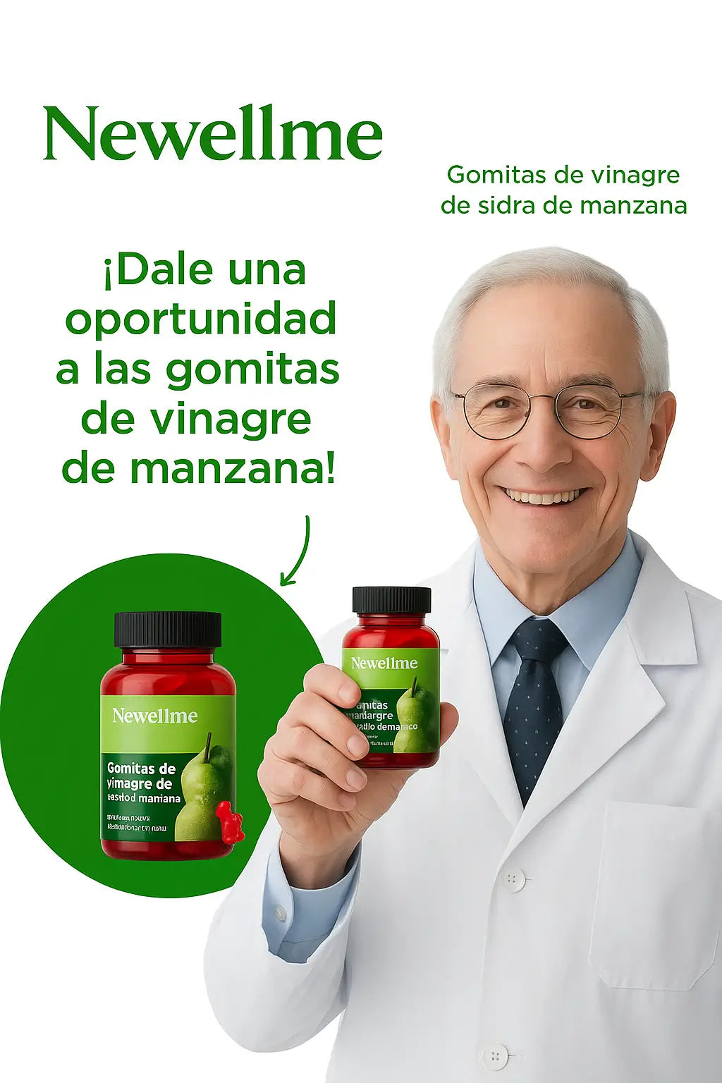 Gomitas de Vinagre de Sidra de Manzana + B12 🍎  — Newellme 60 Gomas x Frasco