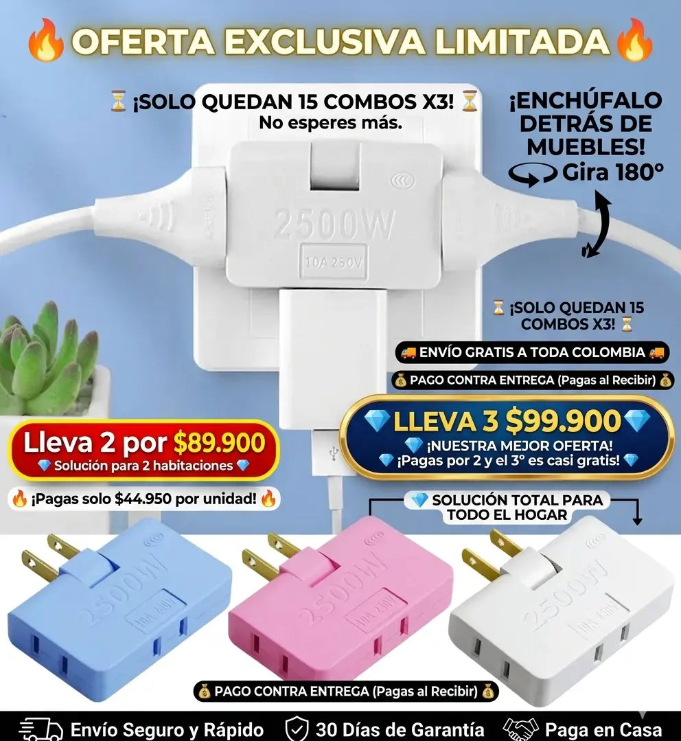 Multiconector Plug Pro 180° -La solución definitiva para enchufes en espacios imposibles.
